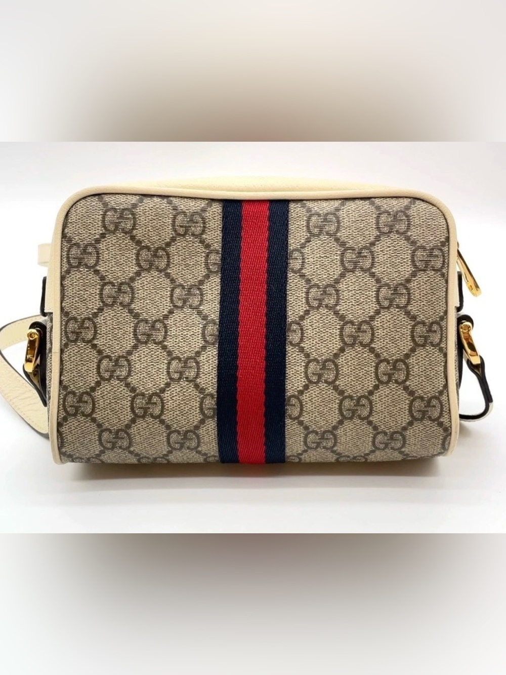 Gucci Ophidia GG Supreme Sherry Line Gray White Mini ShoulderBag - Picture 2 of 16